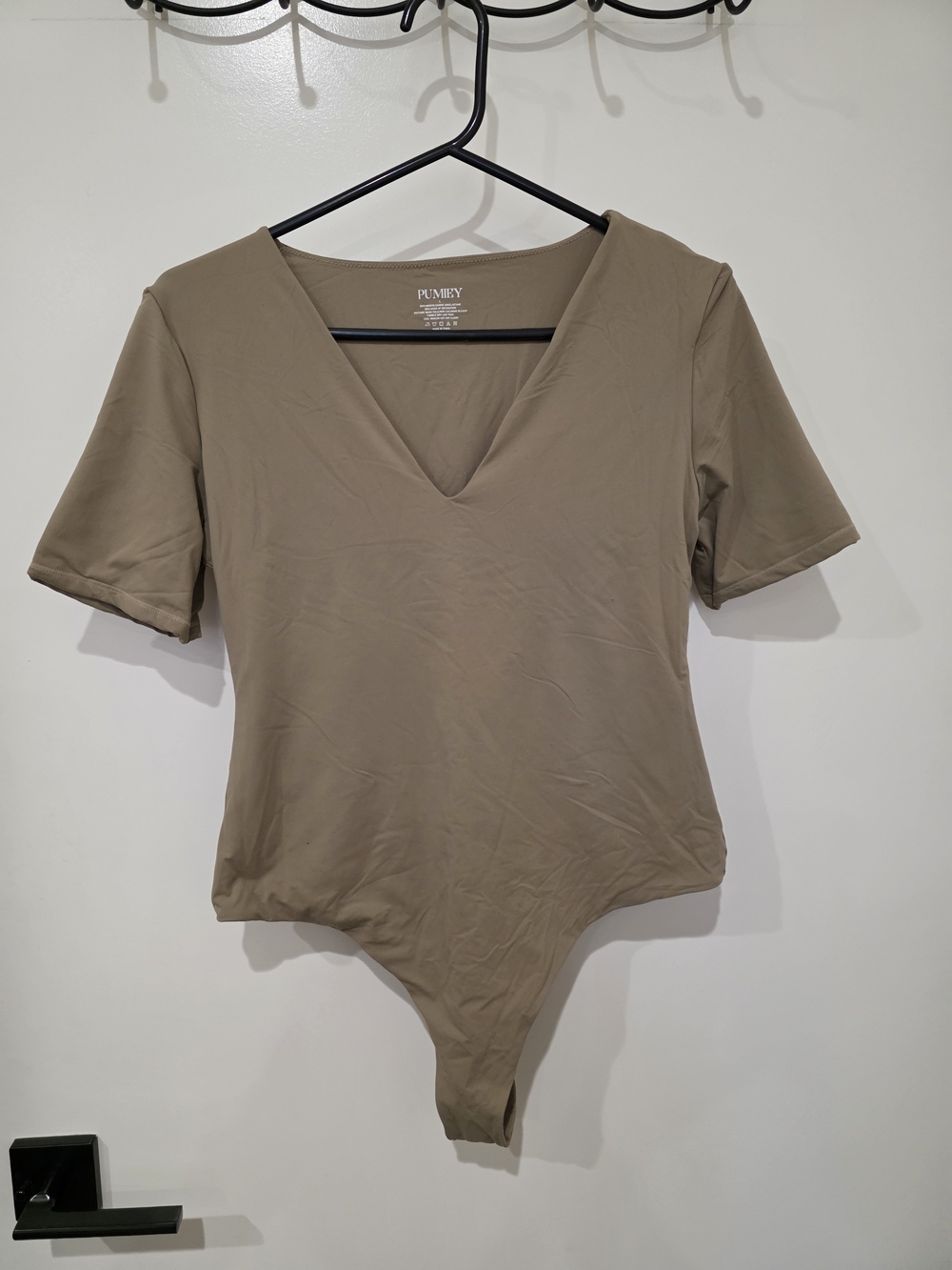 PUMEX Taupe V-Neck Short Sleeve Bodysuit
